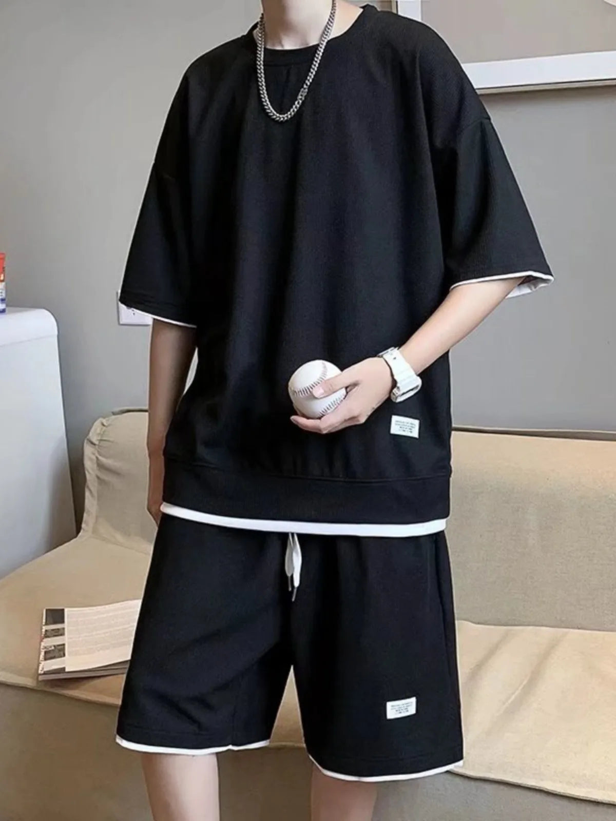 Men's Waffle T-Shirt & Shorts Set (Up to 5XL)