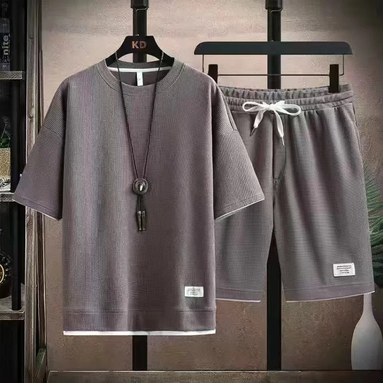 Men's Waffle T-Shirt & Shorts Tracksuit Set