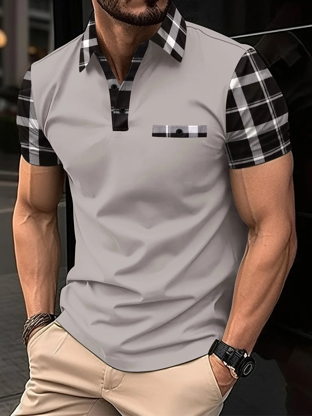 Men's 3D Stripe Print Polo Shirt