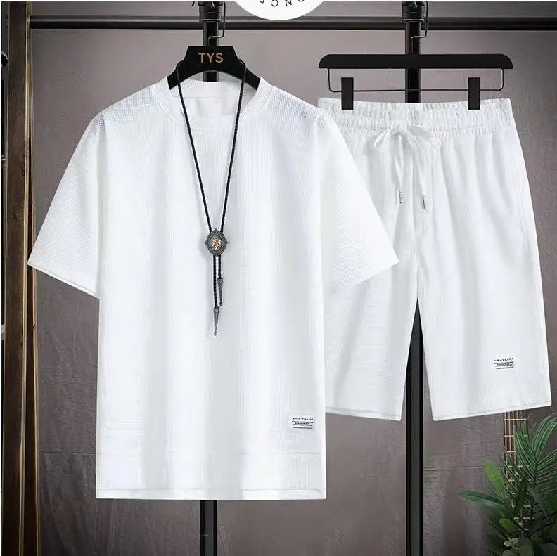 Men's Waffle T-Shirt & Shorts Tracksuit Set
