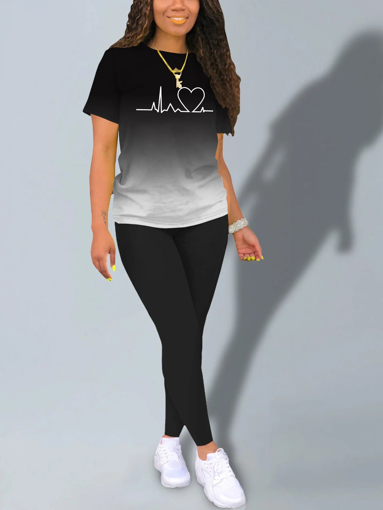 Women's Heart Print Gradient Summer Set