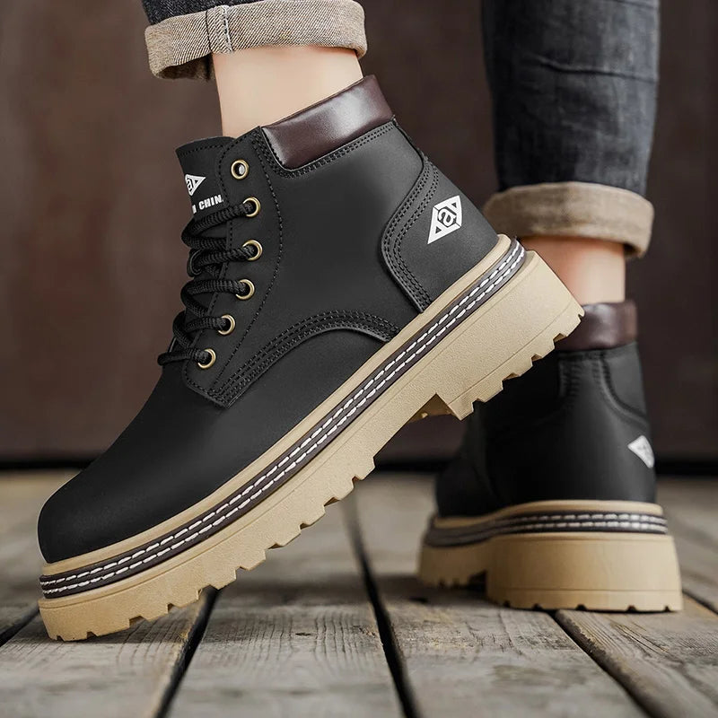 Men's British Workwear Leather Mid-Calf Boots