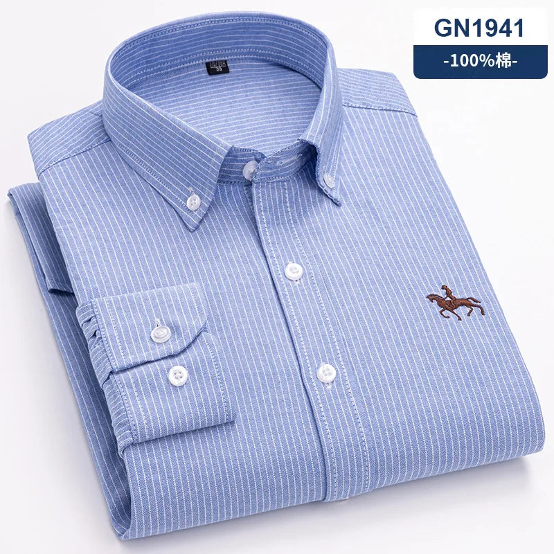 Men's Cotton Oxford Embroidery Dress Shirt