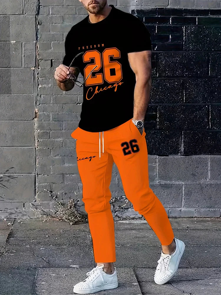 Men's 3D Letter Print Long-Sleeve & Pants Set