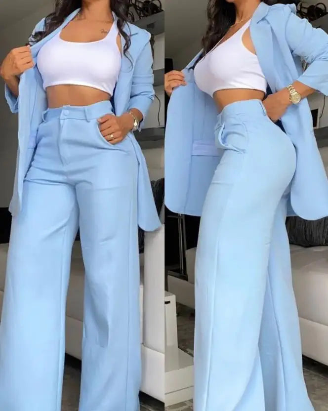 Women's Blazer & Wide-Leg Pants Two-Piece Set