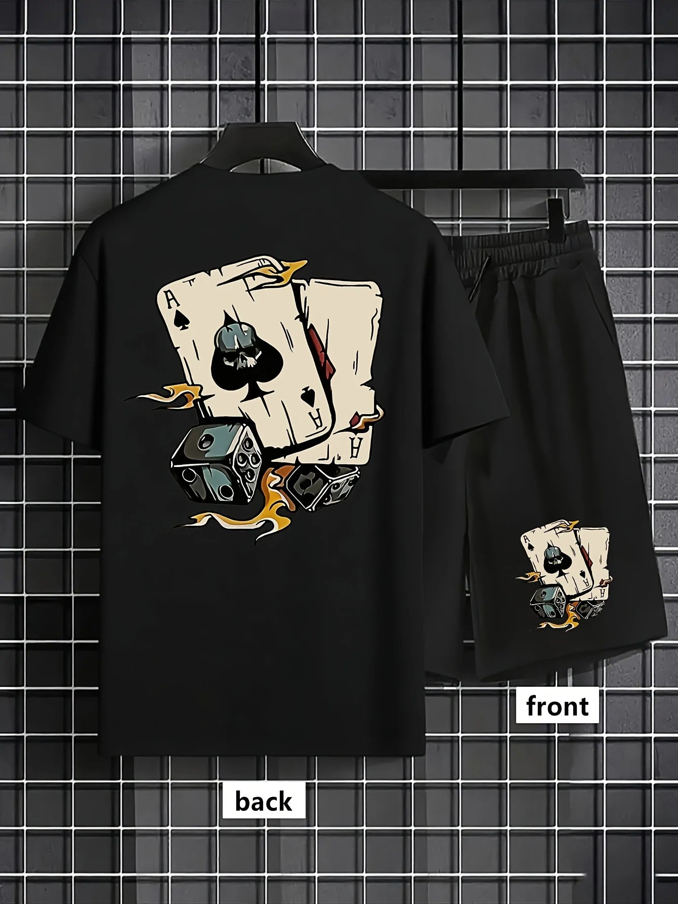 Men's Poker Graffiti Print T-Shirt & Shorts Set