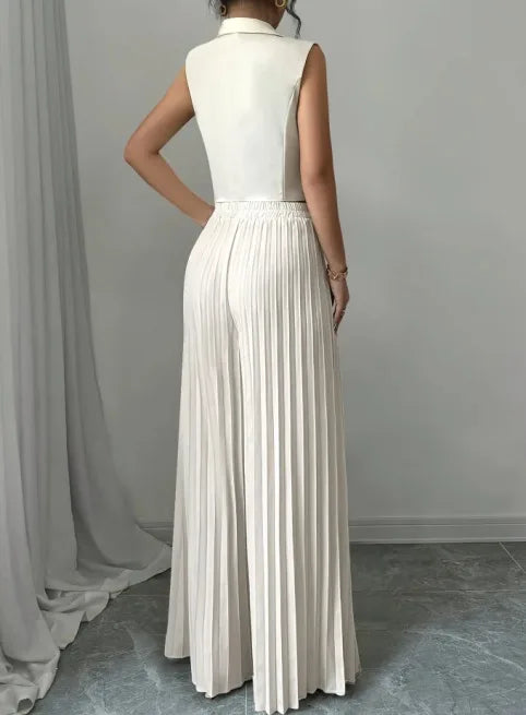 Women's V-Neck Vest & Wide-Leg Pants Set