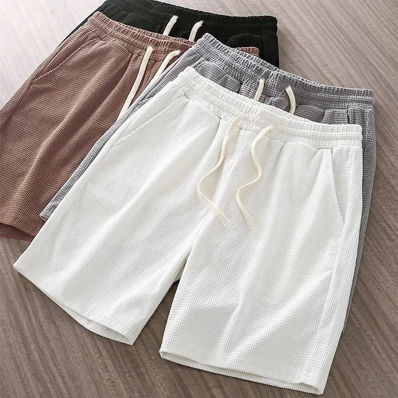 Men's Solid Waffle Drawstring Casual Shorts