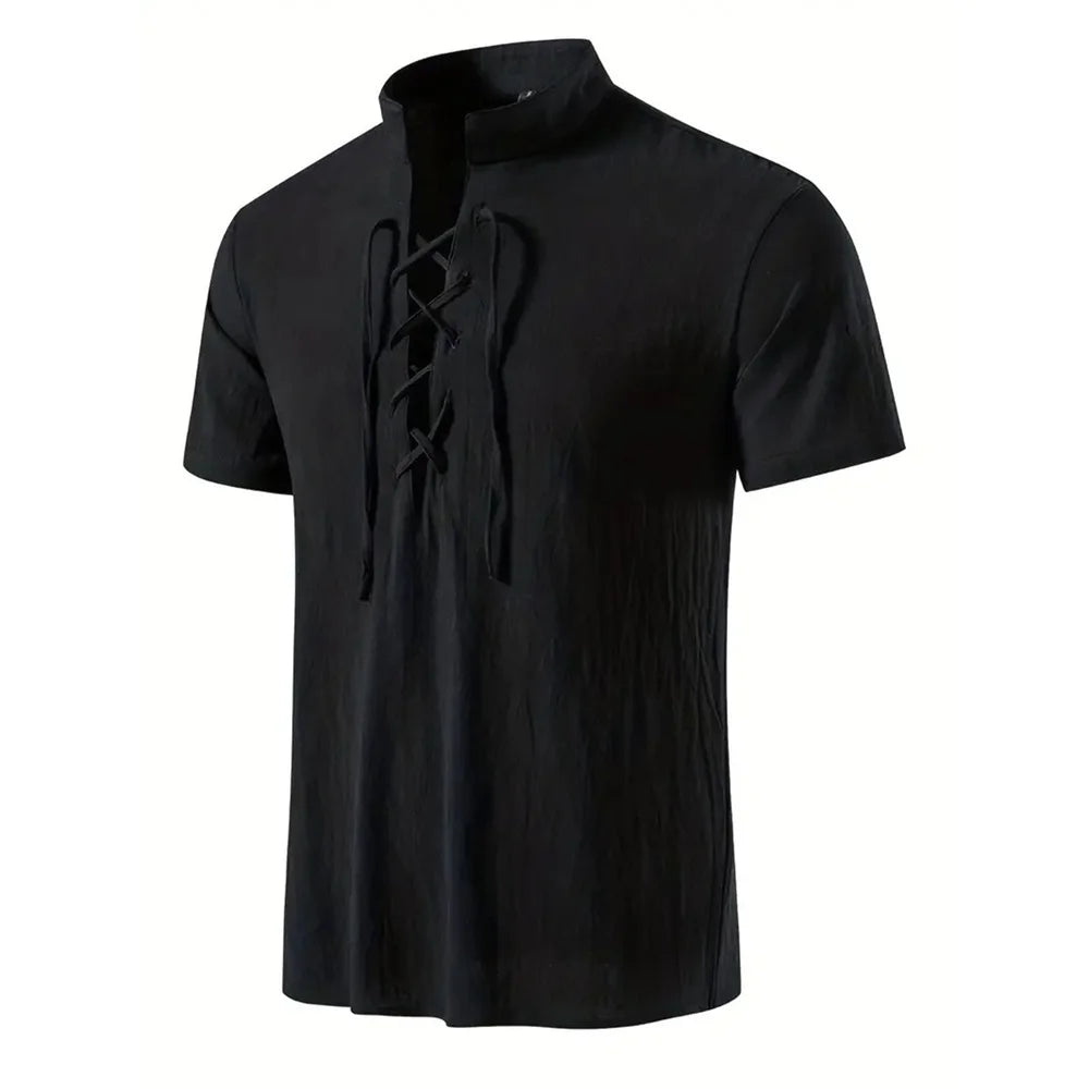 Men's Cotton Linen V-Neck Retro Shirt