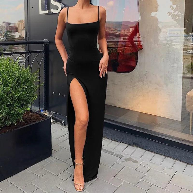 Women's Y2K Backless Split Maxi Dress