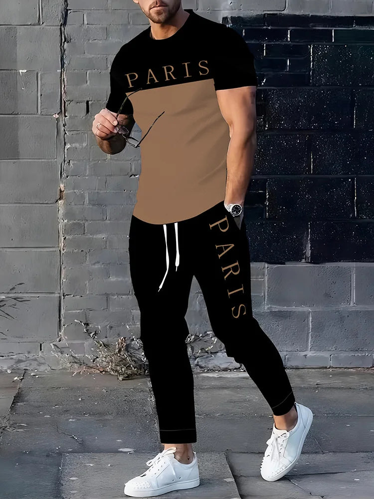 Men's 3D Letter Print Long-Sleeve & Pants Set