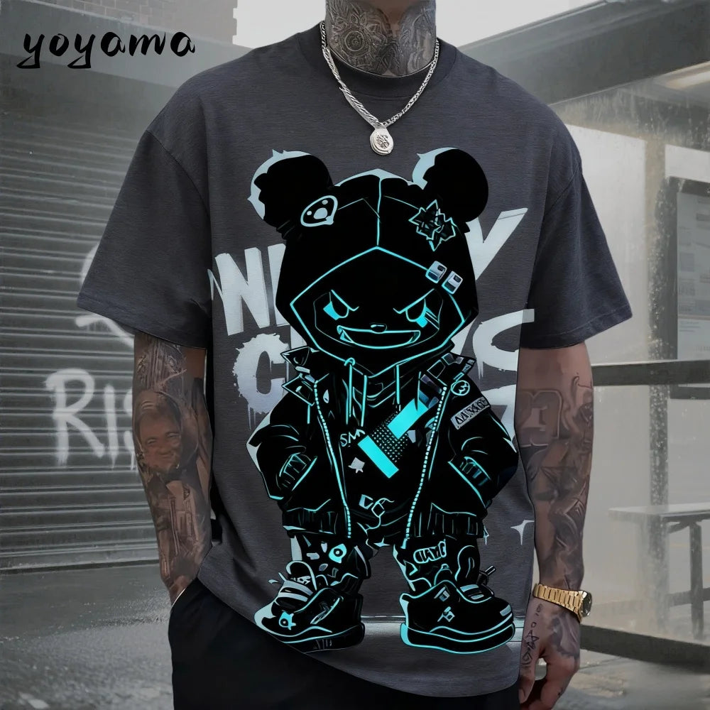 Men's 3D Retro Bear Print Quick-Dry T-Shirt