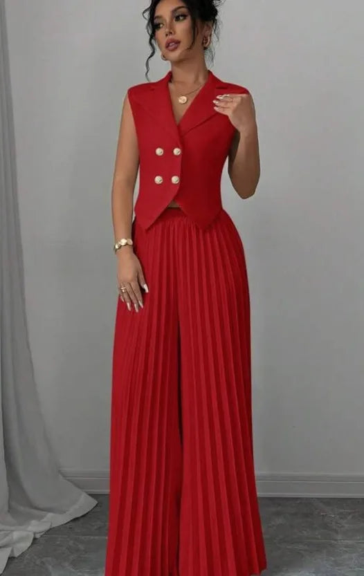 Women's V-Neck Vest & Wide-Leg Pants Set