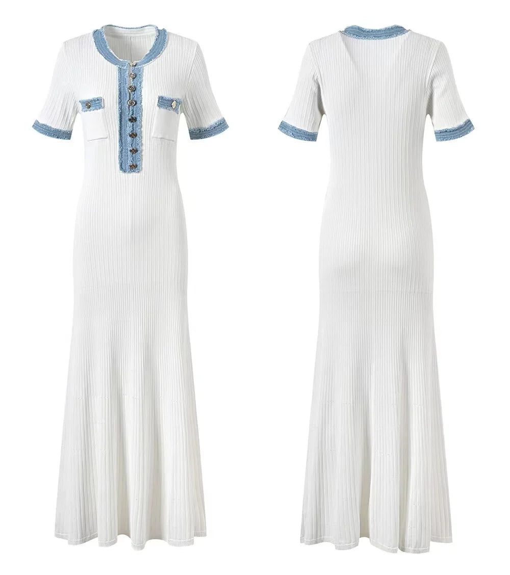Women's Contrast Knit Bodycon Maxi Dress