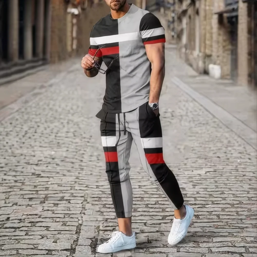 Men's 3D Print T-Shirt & Long Pants Set