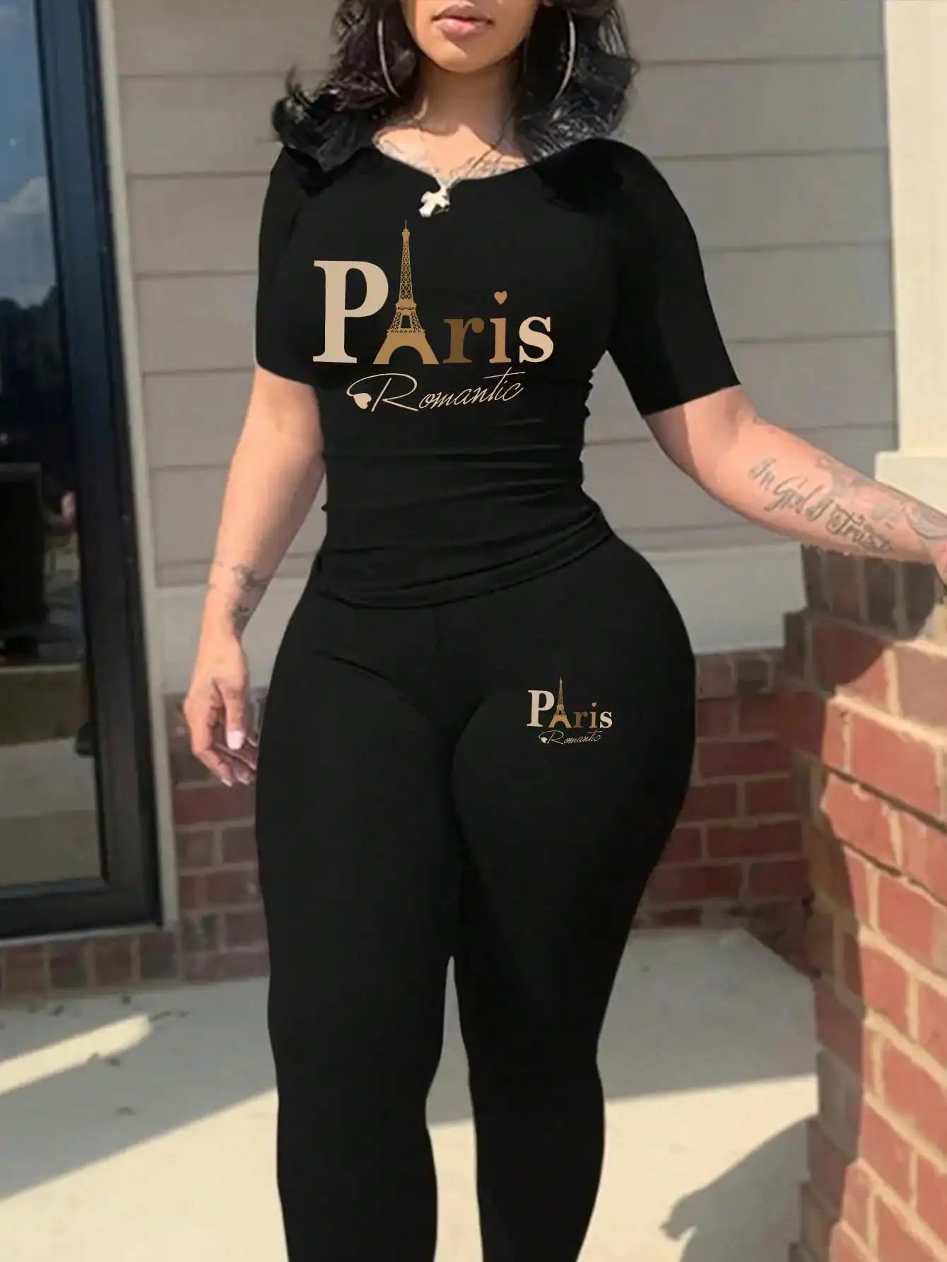 Women's Paris Print T-Shirt & Pants Set