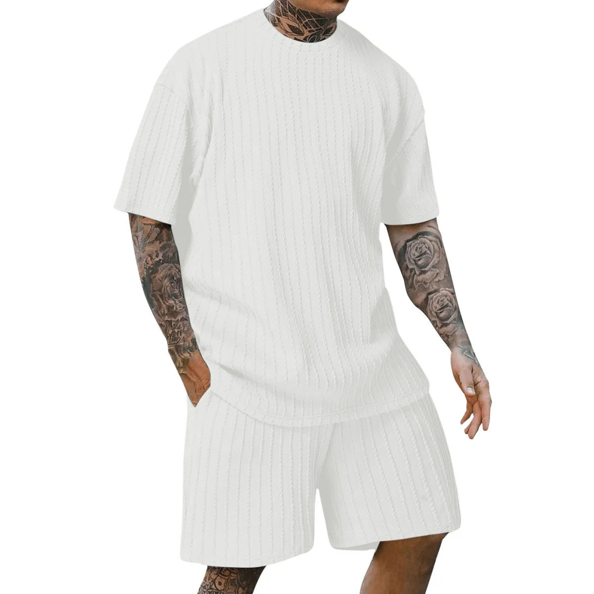 Men's Vertical Stripe T-Shirt & Shorts Set