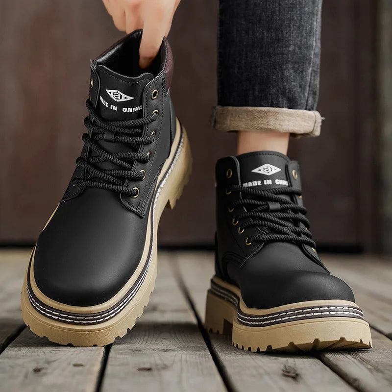 Men's British Workwear Leather Mid-Calf Boots