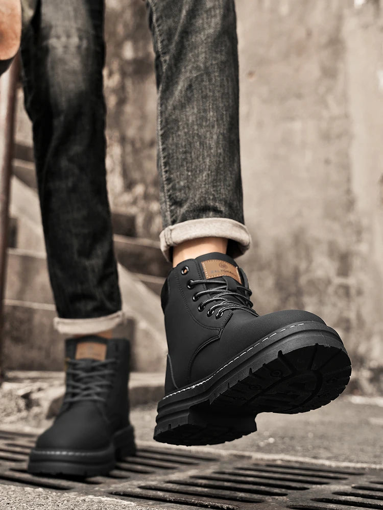 Mid-Calf Heavy-Duty Lace-Up Ankle Boots