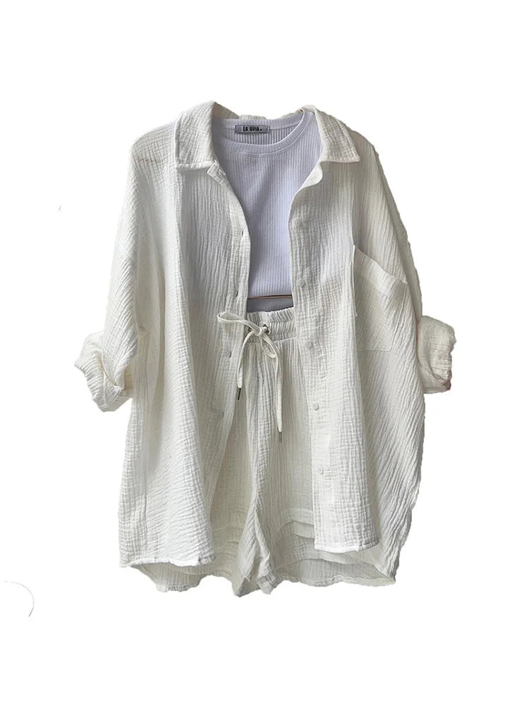 Women's Muslin Button Short Suit Set