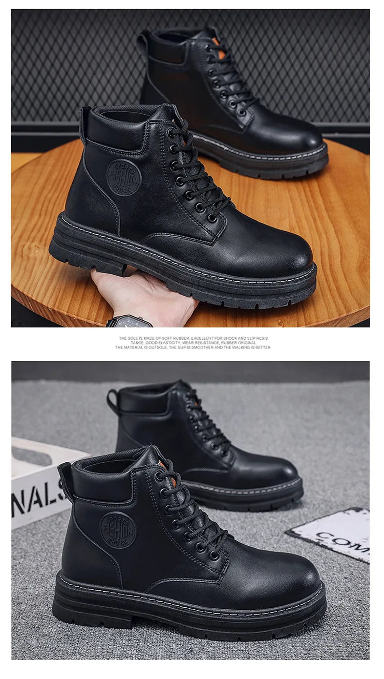 Men's High-Top Motorcycle Lace-Up Boots