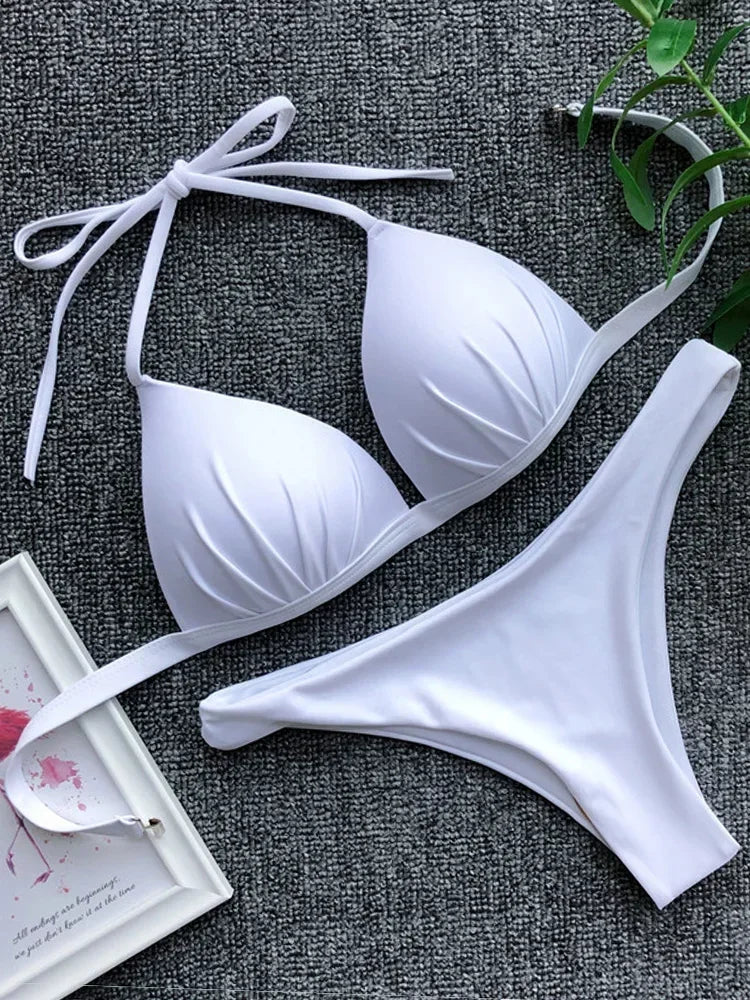 Women's Push-Up Halter Bra Cup Bikini Set