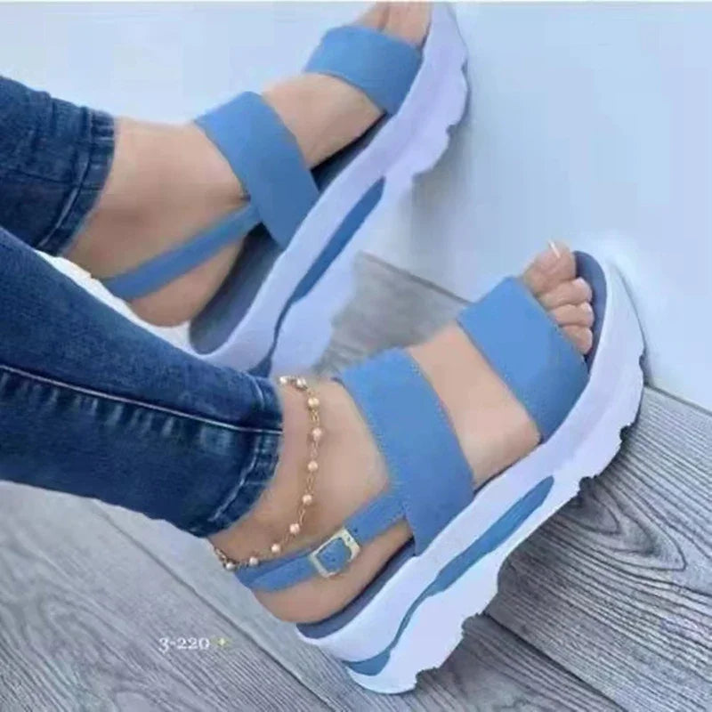Women's Low Platform Wedge Buckle Sandals