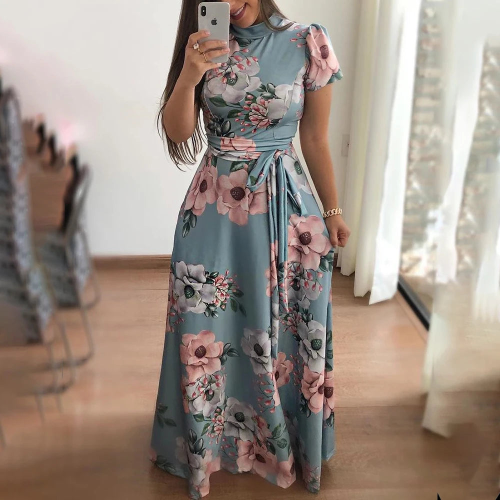 Women's Boho Floral A-Line Swing Maxi Dress