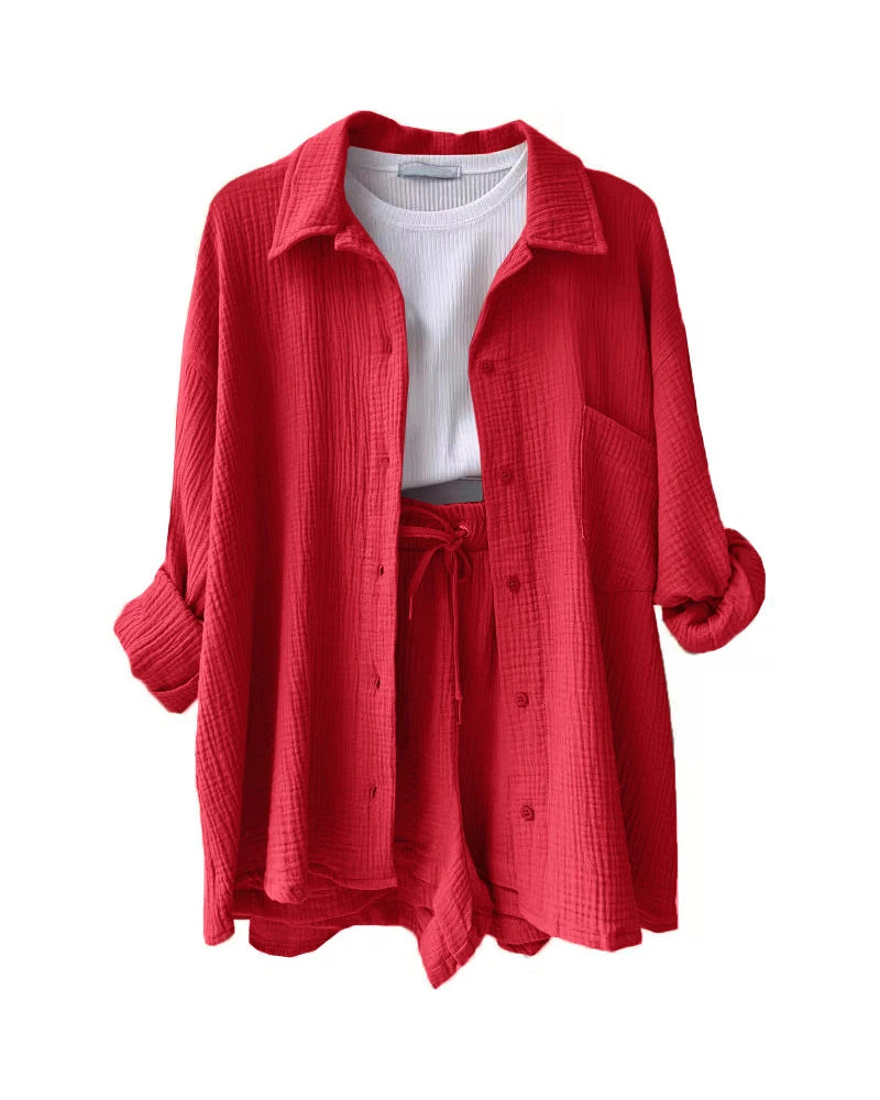 Women's Muslin Button Short Suit Set
