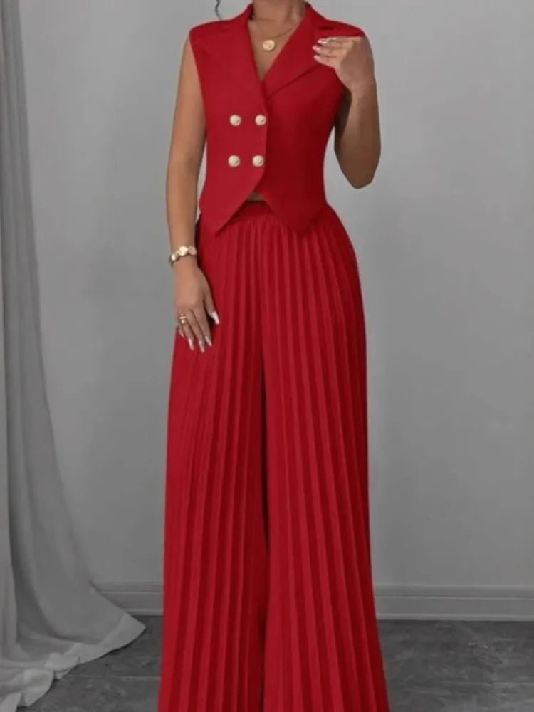 Women's V-Neck Vest & Wide-Leg Pants Set