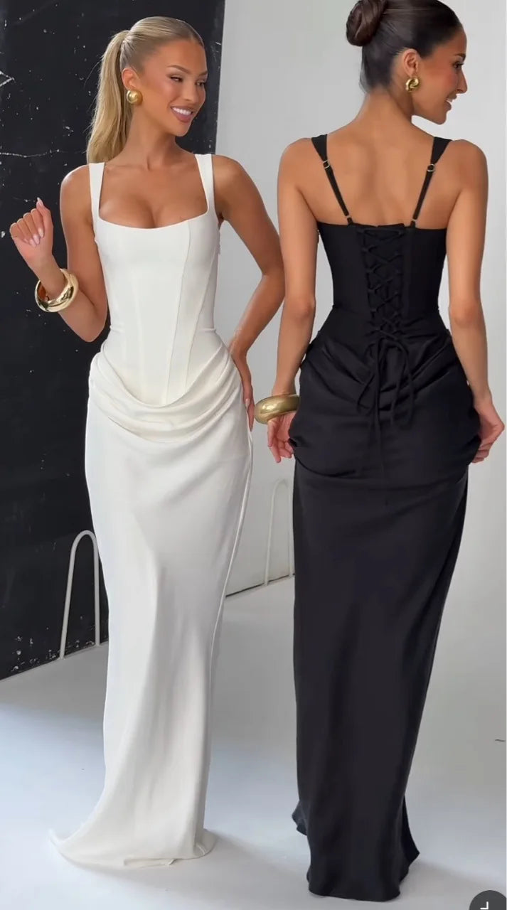 Women's Lace-Up Slim Maxi Formal Dress