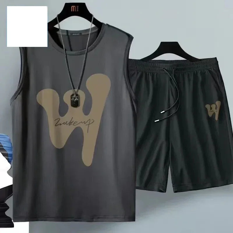 Men's Harajuku Basketball Sports 2-Piece Set