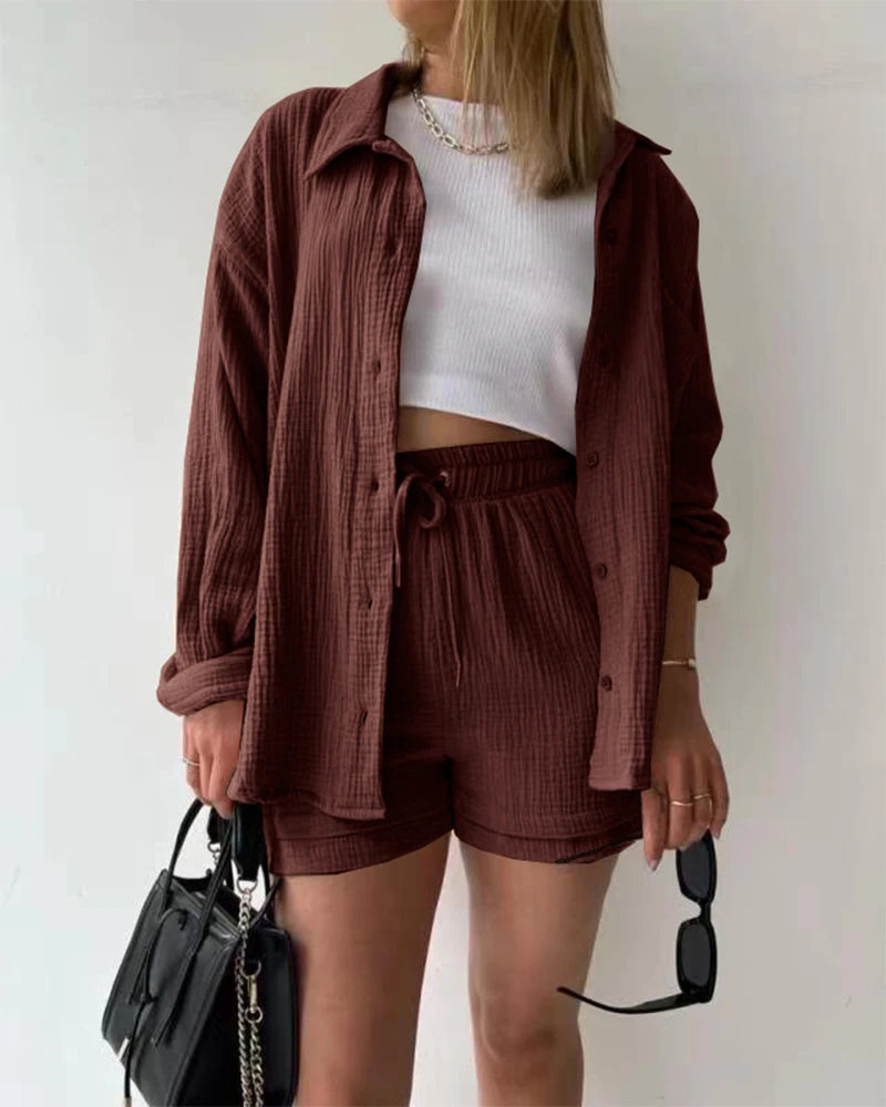 Women's Muslin Button Short Suit Set