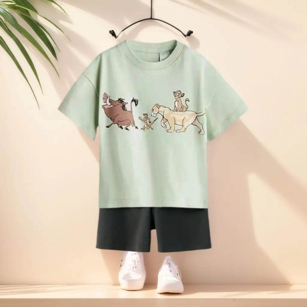 Boys' Cartoon Print T-Shirt & Shorts Set