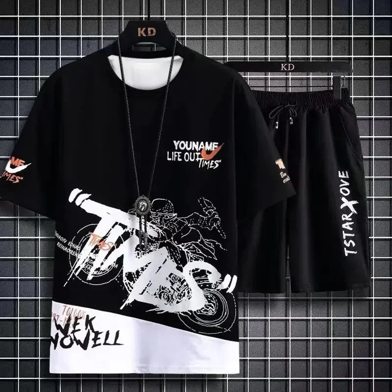 Men's Gradient Polyester T-Shirt & Shorts Set