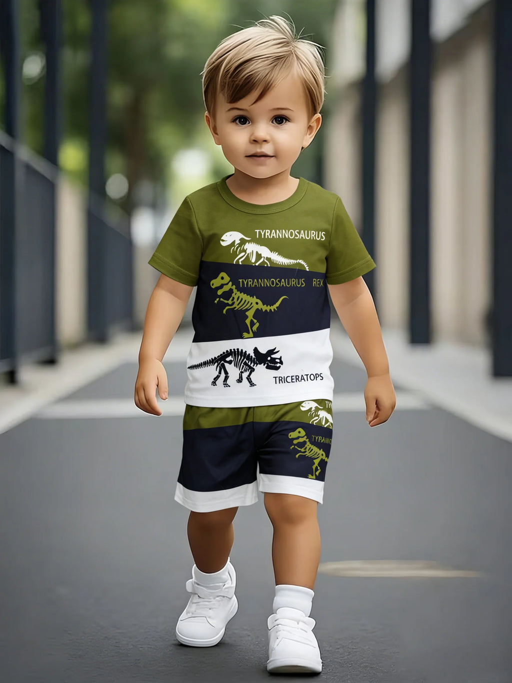 Boys' Dinosaur Skeleton Print T-Shirt & Shorts Set