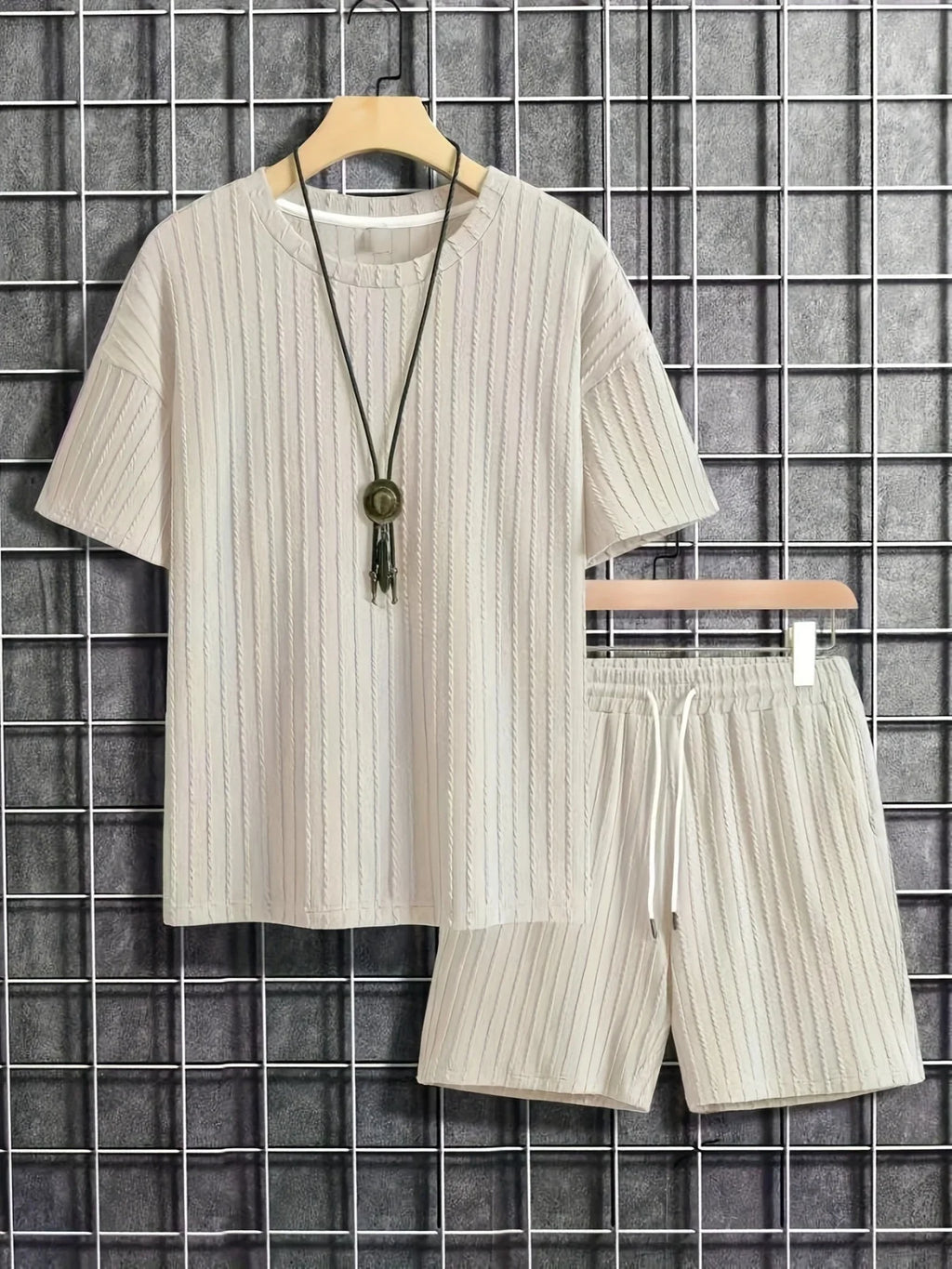 Men's Vertical Stripe T-Shirt & Shorts Set