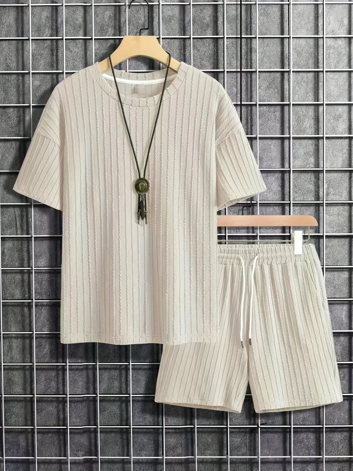 Men's Vertical Stripe T-Shirt & Shorts Set