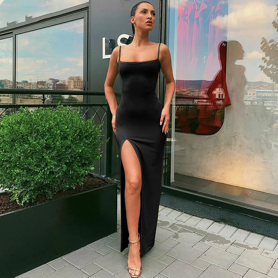Women's Y2K Backless Split Maxi Dress