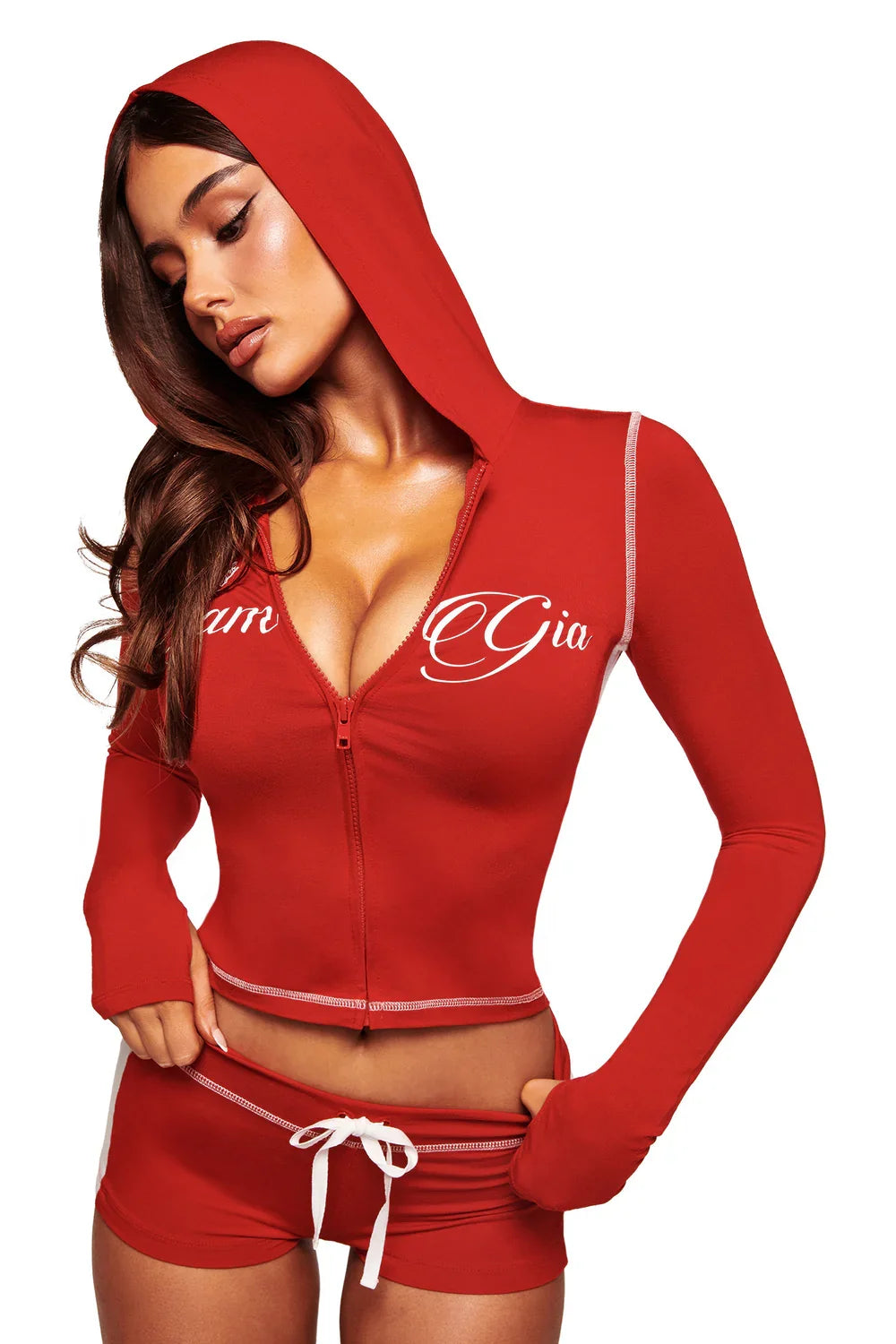 Women's Y2K Colorblock Long-Sleeve Top & Shorts Set