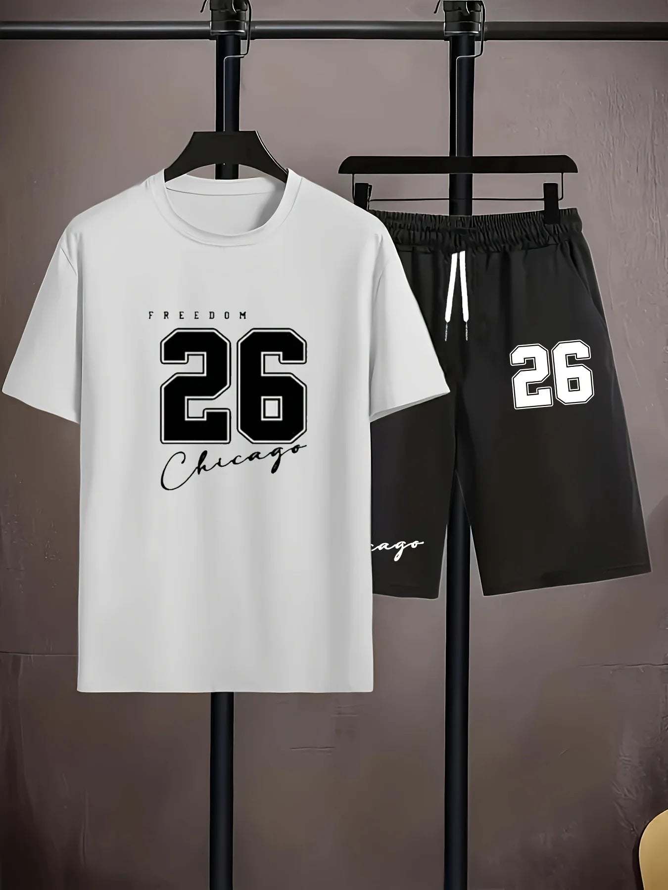 Men's Chicago Print T-Shirt & Shorts Set