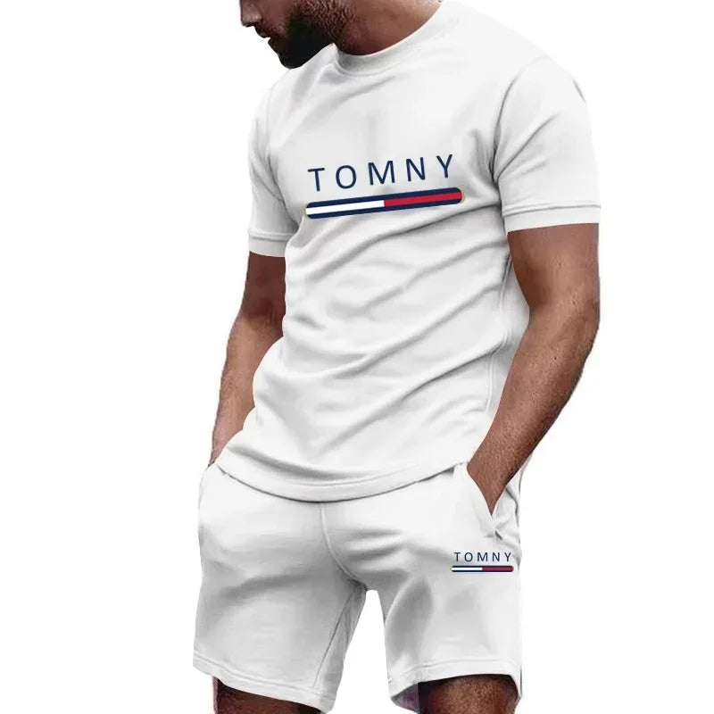 Men's Letter Rose Patchwork T-Shirt & Shorts Set