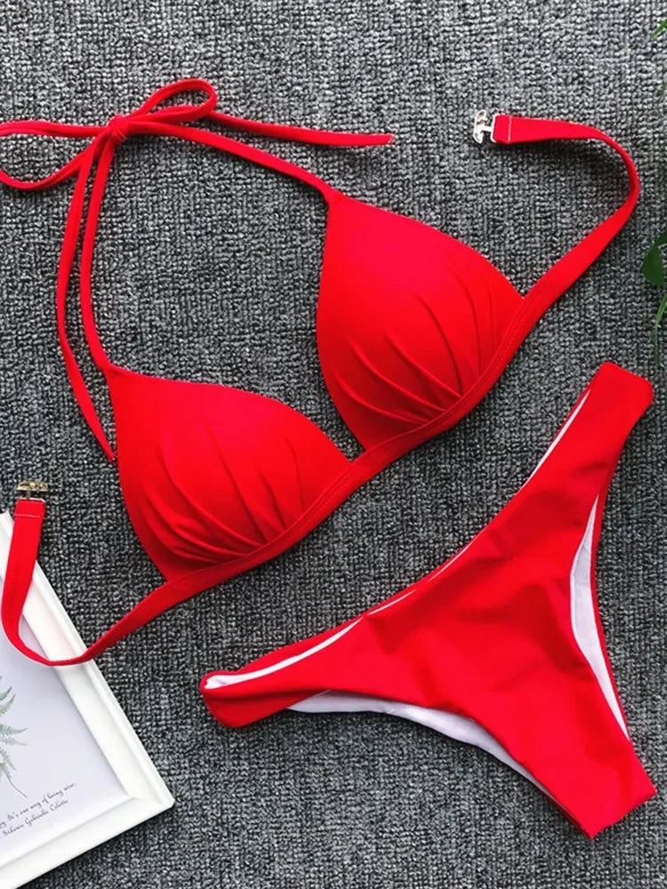 Women's Push-Up Halter Bra Cup Bikini Set