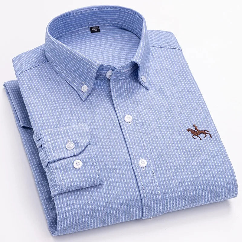 Men's Cotton Oxford Embroidery Dress Shirt