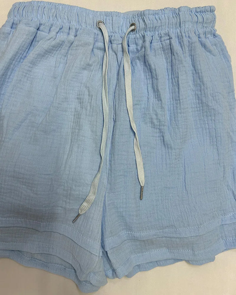 Women's Muslin Button Short Suit Set