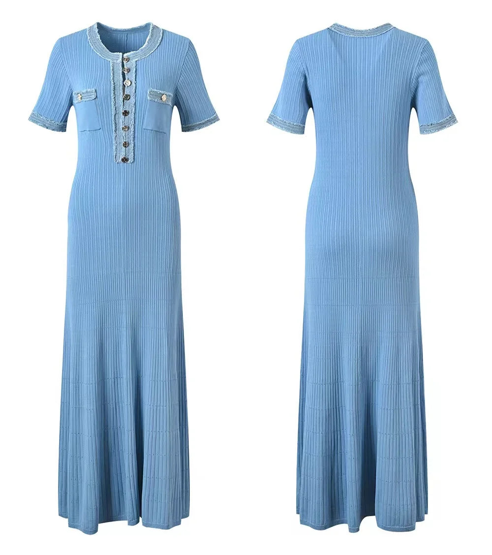 Women's Contrast Knit Bodycon Maxi Dress