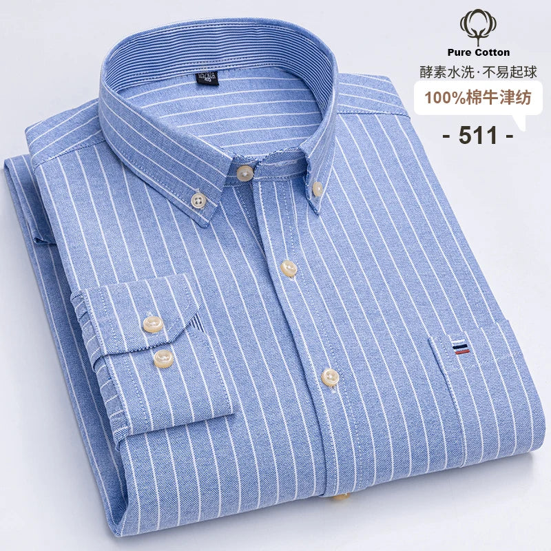 Men's Cotton Oxford Embroidery Dress Shirt