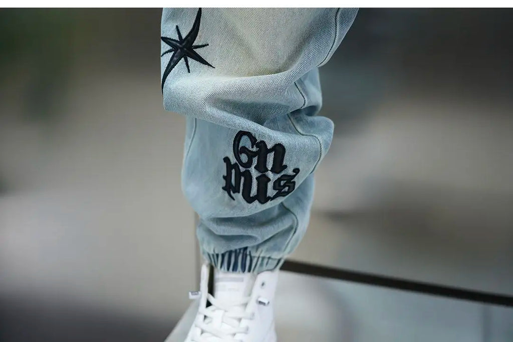 Men's Embroidered Letter Washed Baggy Jeans