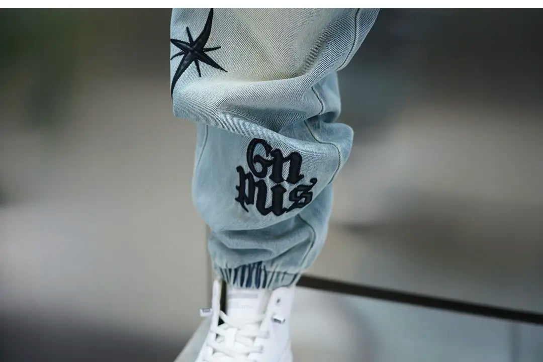 Men's Embroidered Letter Washed Baggy Jeans