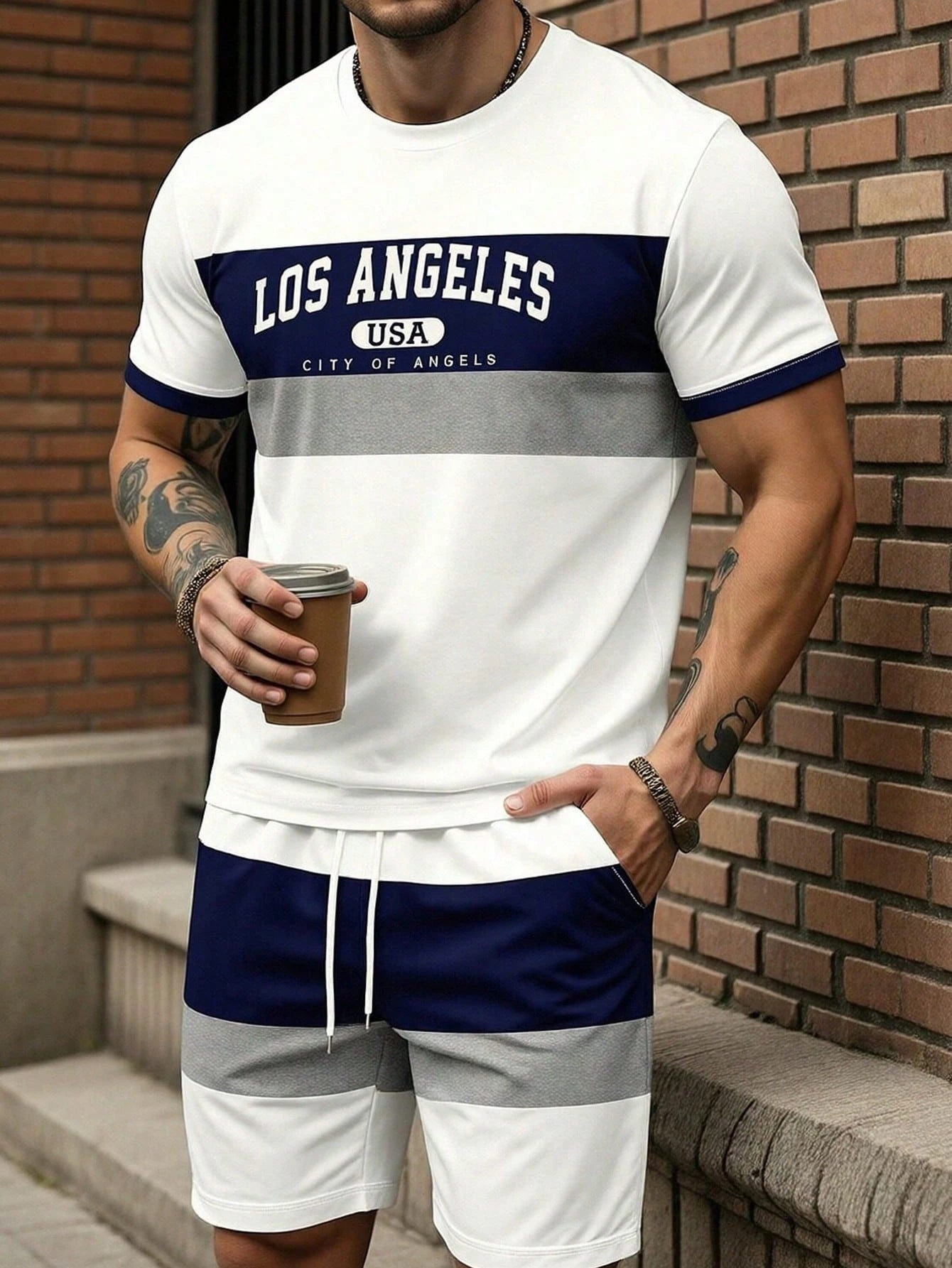 Men's Round-Neck T-Shirt & Athletic Shorts Set